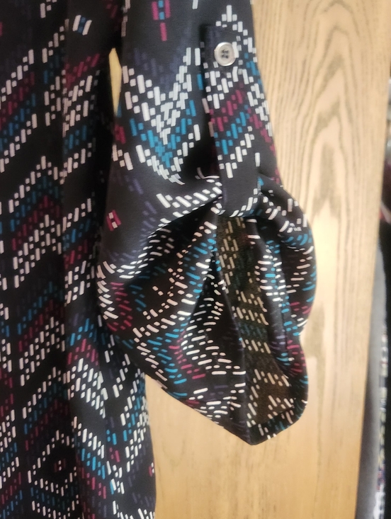 Maurices Black Geometric V-Neck Blouse with Teal & Plum Accents - Picture 5 of 9